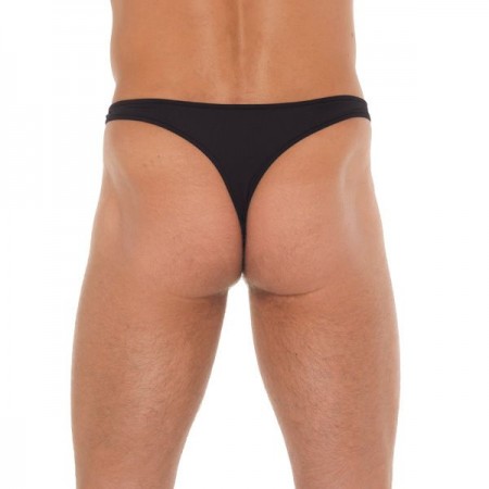 Mens Black GString With Metal Hoop Connectors