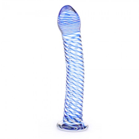 Glass Dildo With Blue Spiral Design