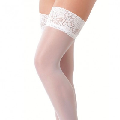 White HoldUp Stockings With Floral Lace Top