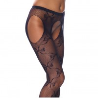 Crotchless Black Fishnet Lace Detail Tights